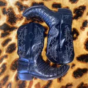 Lucchese Caiman Belly Cowboy Boots Black - Size 11
